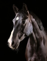 Wall Mural - horse close up head on black background