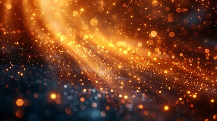 A dynamic abstract glitter rain background, golden particles caught in a beam of light, cascading and twinkling, rich gold hues, shimmering effects, vibrant and dazzling.