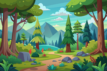 Wall Mural - Cartoon-style forest background vector illustration 