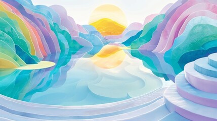 Gentle lavender backdrop displaying a 3D abstract mirror reflection that distorts and blends colors in a minimalist, surreal style