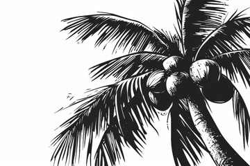 Hand drawn vector of a silhouette ink sketch of a coconut palm tree