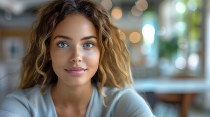 Aufkleber - A confident job candidate, seated in an interview setting. A modern, well-lit office with neutral tones. Generative AI.