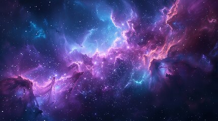 Wall Mural - A vibrant outer space scene, abstract nebula with twinkling stars, rich blues blending with purples, ethereal light and shadow interplay, cosmic dust adding depth, mesmerizing.