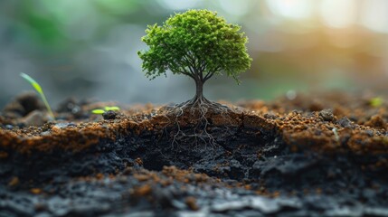 Aufkleber - Tree with earth cross section. Generative AI.