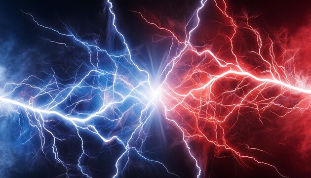 blue vs red lightning bright background