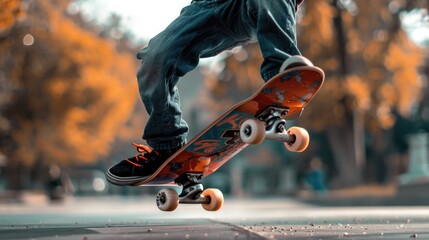 Wall Mural - A person on a skateboard executing a trick, with action and movement