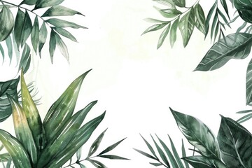 Poster - Watercolor painting of green leaves on a white background, suitable for backgrounds and textures