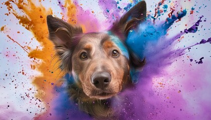 Poster - watercolor portrait of a dog with multicolored splashes