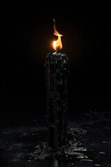 Aufkleber - A single lit candle sitting on a black table