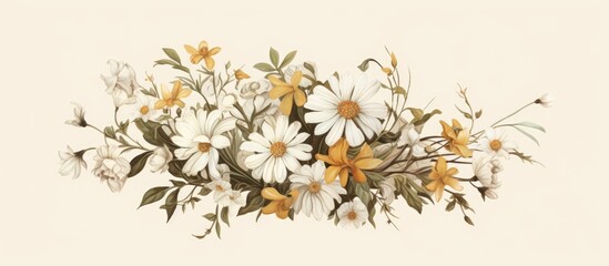 Poster - Vintage style bouquet made of chamomile wild flowers, with space for text or graphics in the image. with copy space image. Place for adding text or design
