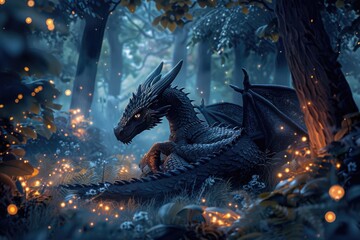 Poster - A dragon sits calmly in the midst of a dense forest
