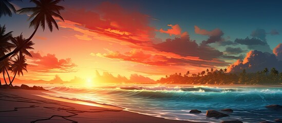 Poster - Beach sunset scene with copy space image.