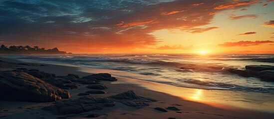 Aufkleber - Capture a stunning landscape image of a beach at sunset with copy space image.