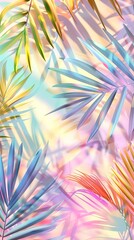 Wall Mural - trendy pastel colors summer floral pattern background , colorful leaves palm shape art wallpaper, Summer colors botanical tropical leaves ,sun light and shadows, pink, yellow leaf .