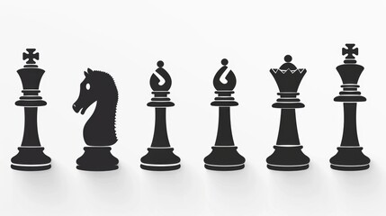 Aufkleber - A group of black chess pieces sitting on a white background, ideal for use in business or financial settings