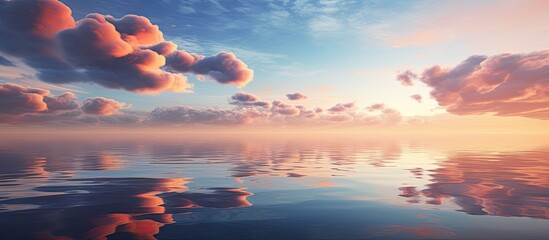 Poster - Sunset reflecting on the sea with clouds in the background, creating a serene and picturesque scene perfect for a copy space image.