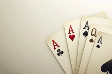 Poster - A close-up shot of four playing cards on a table, great for illustrating a card game or poker night
