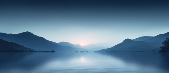 Aufkleber - Scenic mountain lake at sunrise with the morning moon in the sky, perfect for a tranquil copy space image.