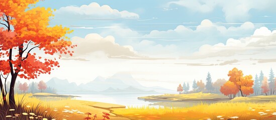 Aufkleber - Autumn landscape with flowers, providing a serene natural setting with space for text or other visuals. with copy space image. Place for adding text or design