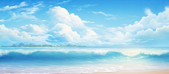 Poster - Beach with serene sea water meeting the shore, ideal for a relaxing day by the ocean, with copy space image.