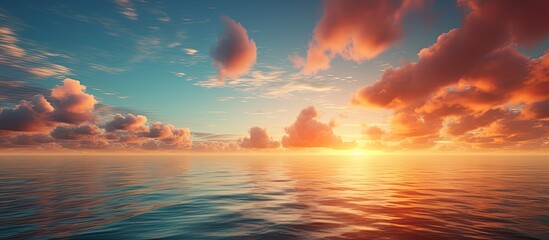 Poster - A stunning sunrise over the sea with a picturesque cloudscape captured in the image with copy space.