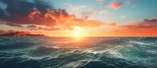 Aufkleber - Sun setting over the ocean with copy space image.