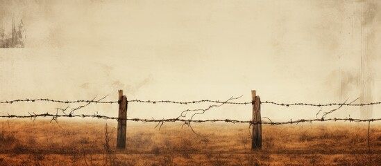 Ancient rustic barbed wire fence with space for adding images. with copy space image. Place for adding text or design