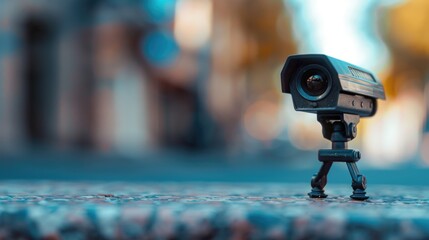 Poster - A small camera sitting on top of a tripod