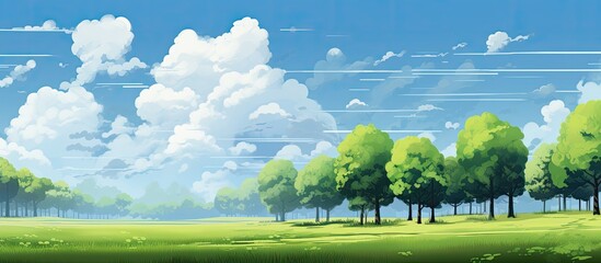 Poster - Lush green trees with a clear blue sky in the background, featuring trees set against a cloudless sky. with copy space image. Place for adding text or design