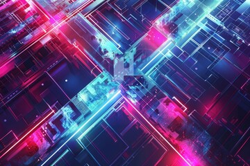 Aufkleber - Futuristic metropolis with vibrant neon lights at night