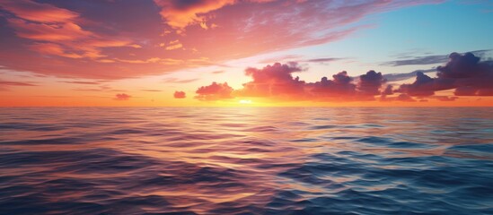 Poster - A stunning sunset with a picturesque horizon over the ocean, ideal for a copy space image.