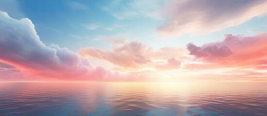Poster - A stunning sunrise over the sea with a picturesque cloudscape captured in the image with copy space.