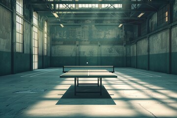 Aufkleber - An empty room with a ping pong table as the focal point, perfect for adding context to a story or scene