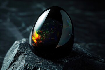Aufkleber - A black stone with an opal embedded in it, sitting on a rock