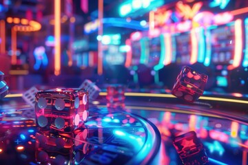 Poster - A casino game table with dice and neon lights