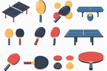 Poster - A collection of ping pong tables and ping pong rackets, ideal for use in recreational centers, community spaces, or at home