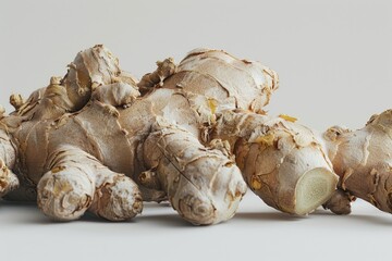 Sticker - A pile of fresh ginger root on a white surface