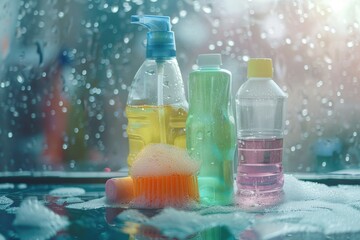 Poster - Group of water bottles on a window sill