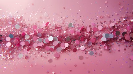 Poster - Clip art of glittering confetti on pink background. Generative AI.