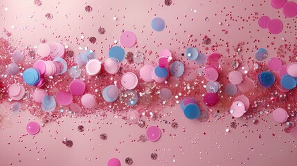 Poster - Clip art of glittering confetti on pink background. Generative AI.