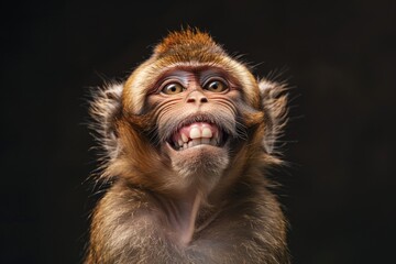 Poster - A close-up shot of a monkey's face with its mouth open, ideal for use in wildlife or animal-related content