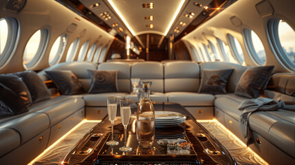 Poster - A Billionaire lifestyle focused on a private jet. Generative AI.