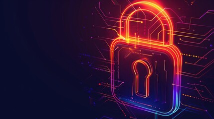 Poster - A single padlock with a glowing effect on a dark background