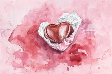 Canvas Print - A chocolate heart shaped confection sitting on a soft pink surface, perfect for Valentine's Day or any romantic occasion