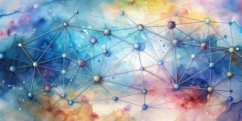 Wall Mural - Abstract digital connections intertwined with data and blockchain technology depicted in watercolor , technology, connections, abstract, digital, data, blockchain, art, watercolor