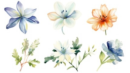 Wall Mural - Vibrant Watercolor Flowers on White Background for Tropical Decor Generative AI