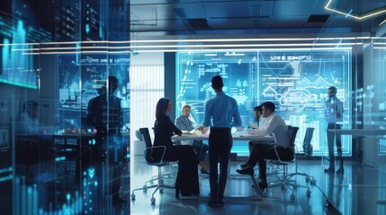 Poster - Corporate Innovation Hub: Business Leaders Brainstorming in a High-Tech Workspace