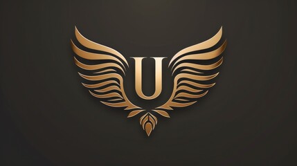 Sticker - A stylized letter 'U' with wings on a dark background, ideal for use in designs where luxury and elegance are key