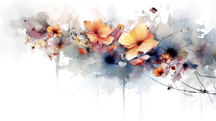 Wall Mural - Watercolor Floral Collection on White Background Generative AI
