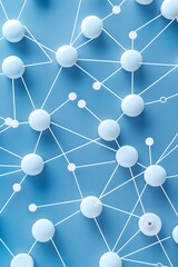 Poster - A blue background with many white lines connecting small round pills in the center of each line, creating an intricate network pattern
